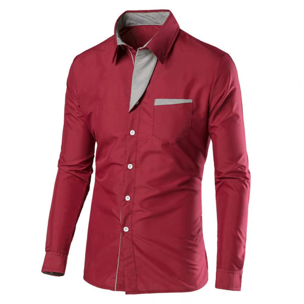 Popular Men Shirt Single-Breasted Streetwear White Male Dress Shirt Temperament Contrast Color Shirt