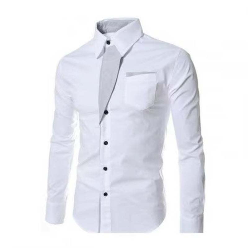 Popular Men Shirt Single-Breasted Streetwear White Male Dress Shirt Temperament Contrast Color Shirt