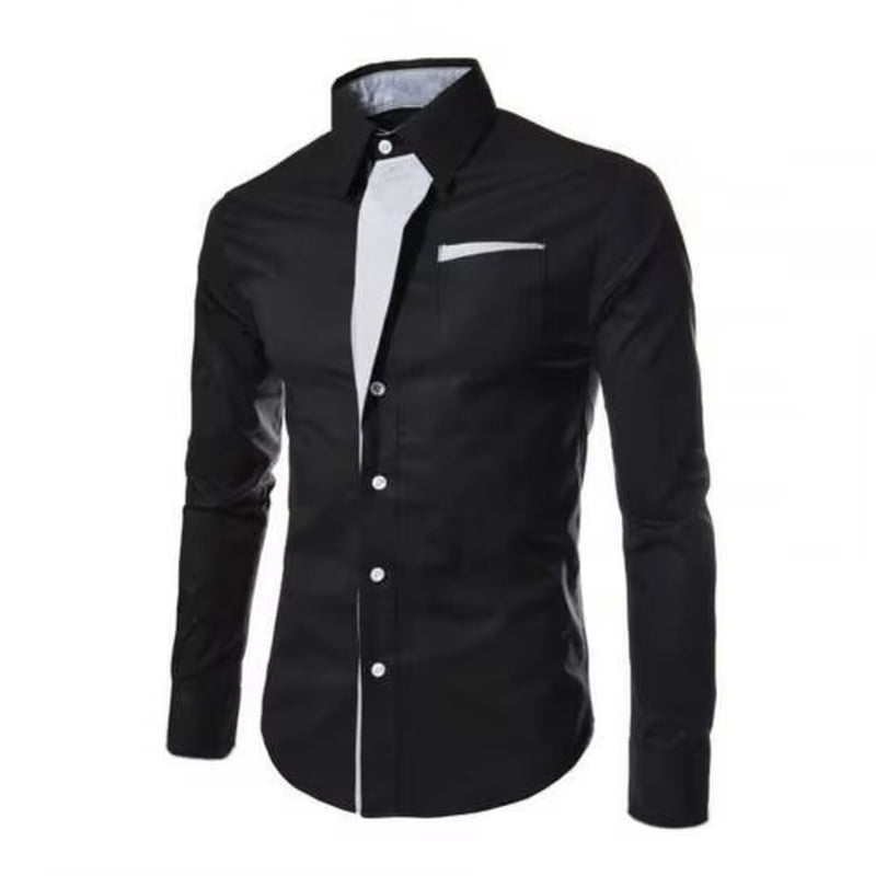 Popular Men Shirt Single-Breasted Streetwear White Male Dress Shirt Temperament Contrast Color Shirt