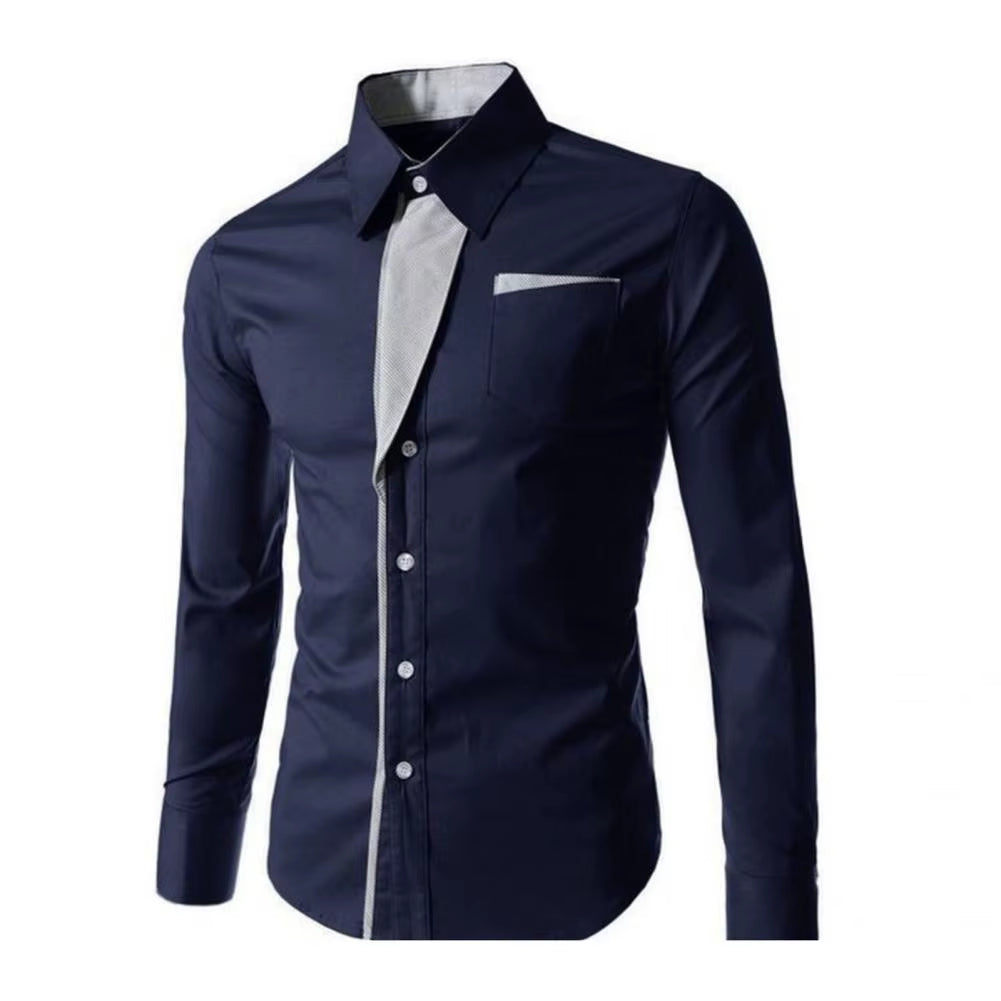 Popular Men Shirt Single-Breasted Streetwear White Male Dress Shirt Temperament Contrast Color Shirt