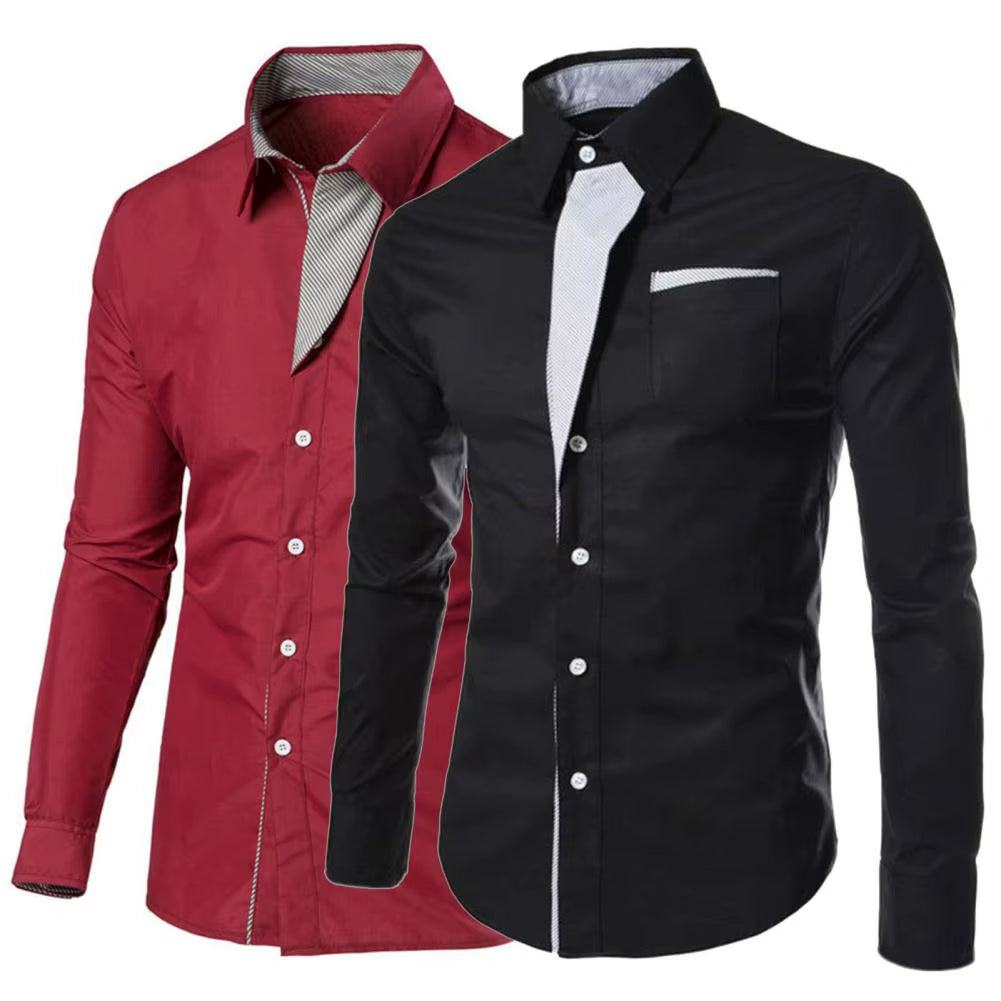 Popular Men Shirt Single-Breasted Streetwear White Male Dress Shirt Temperament Contrast Color Shirt